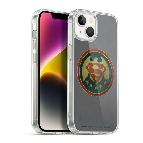 Superman DC Comics Logos Distressed Look Badge Soft Gel Case for Apple iPhone 14 Plus & MagSafe