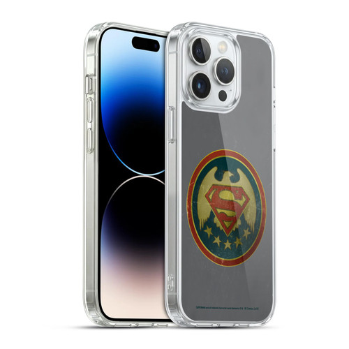 Superman DC Comics Logos Distressed Look Badge Soft Gel Case for Apple iPhone 14 Pro Max & MagSafe