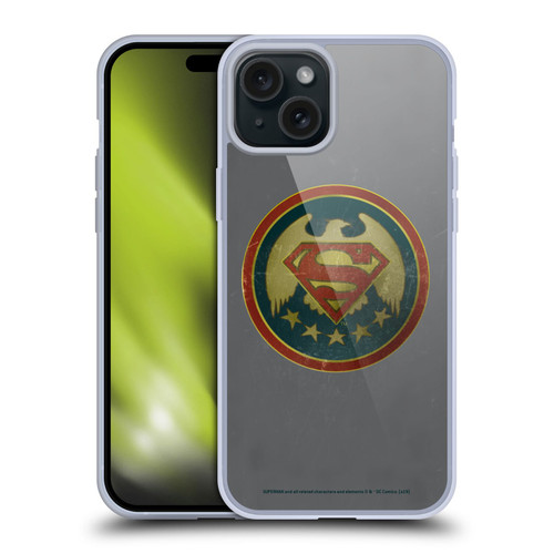 Superman DC Comics Logos Distressed Look Badge Soft Gel Case for Apple iPhone 15 Plus & MagSafe