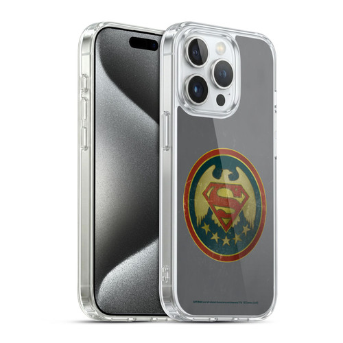 Superman DC Comics Logos Distressed Look Badge Soft Gel Case for Apple iPhone 15 Pro & MagSafe