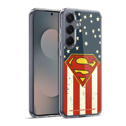 Superman DC Comics Logos U.S. Flag Soft Gel Case for Samsung Galaxy S25+ & MagSafe