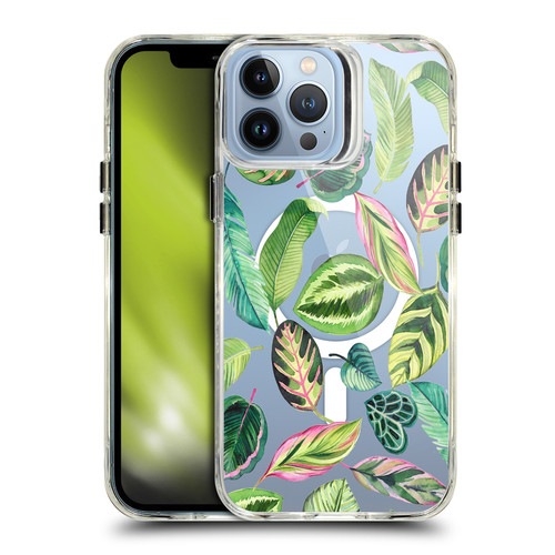 Ninola 2025-26 Collection Tropical Plants Leaves Green Pink SHOCKPROOF BUMPER CASE COMPATIBLE WITH Apple iPhone 13 Pro Max & MAGSAFE