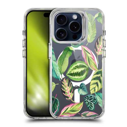 Ninola 2025-26 Collection Tropical Plants Leaves Green Pink SHOCKPROOF BUMPER CASE COMPATIBLE WITH Apple iPhone 15 Pro & MAGSAFE