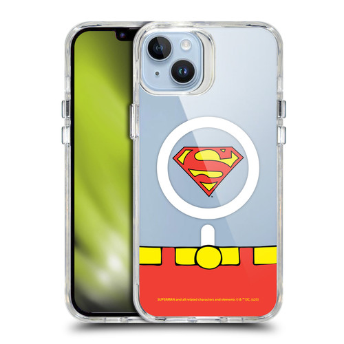 Superman DC Comics Logos and Comics Costume SHOCKPROOF BUMPER CASE COMPATIBLE WITH Apple iPhone 14 Plus & MAGSAFE