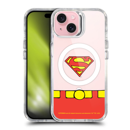 Superman DC Comics Logos and Comics Costume SHOCKPROOF BUMPER CASE COMPATIBLE WITH Apple iPhone 15 & MAGSAFE