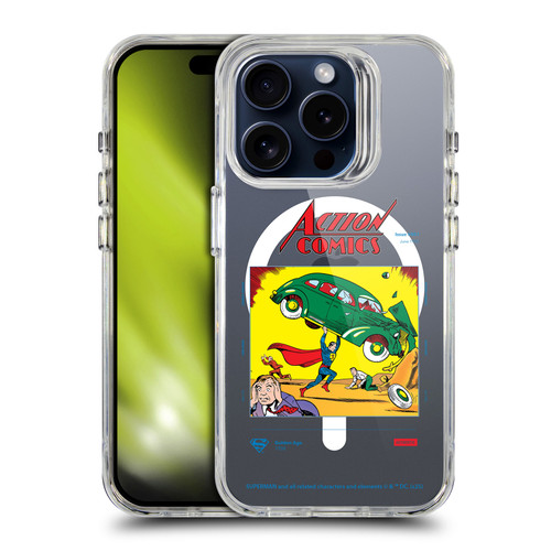 Superman DC Comics Logos and Comics Vintage SHOCKPROOF BUMPER CASE COMPATIBLE WITH Apple iPhone 15 Pro & MAGSAFE