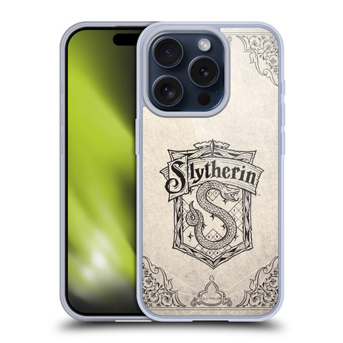 Harry Potter Sorcerer's Stone I Slytherin Parchment Soft Gel Case for Apple iPhone 15 Pro & MagSafe