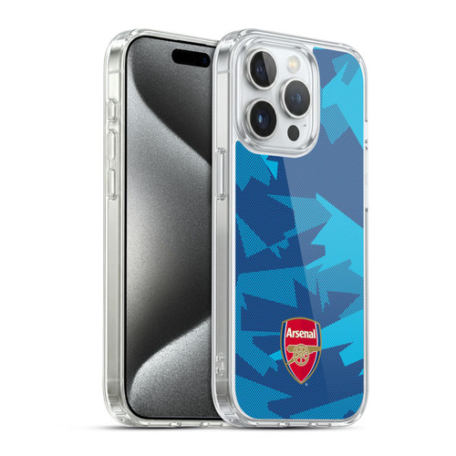 Arsenal FC Crest and Gunners Logo Geometric Blue Soft Gel Case for Apple iPhone 15 Pro & MagSafe