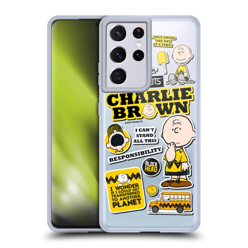 Peanuts Trends Charlie Brown Sticker Print Soft Gel Case for Samsung Galaxy S21 Ultra 5G & MagSafe
