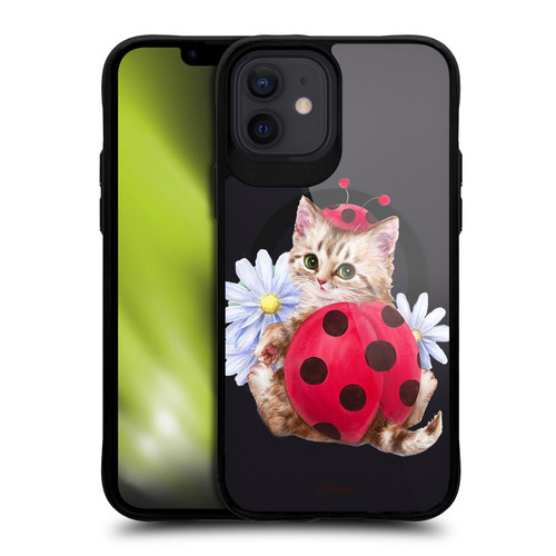 Kayomi Harai Animals Ladybug Cat BLACK SHOCKPROOF BUMPER CASE COMPATIBLE WITH Apple iPhone 12 / iPhone 12 Pro & MAGSAFE