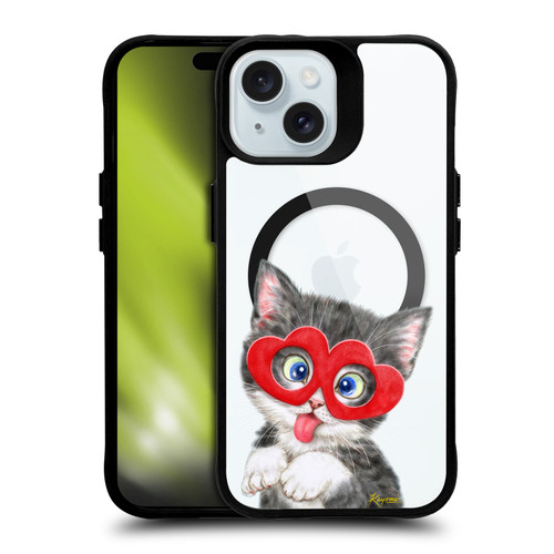 Kayomi Harai Animals Silly Kitten BLACK SHOCKPROOF BUMPER CASE COMPATIBLE WITH Apple iPhone 15 & MAGSAFE