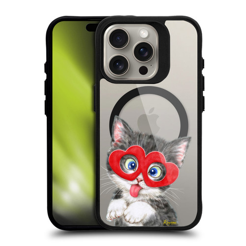 Kayomi Harai Animals Silly Kitten BLACK SHOCKPROOF BUMPER CASE COMPATIBLE WITH Apple iPhone 15 Pro & MAGSAFE