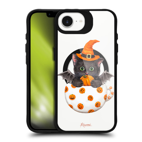 Kayomi Harai Animals Halloween Kitten In Teacup BLACK SHOCKPROOF BUMPER CASE COMPATIBLE WITH Apple iPhone 16e / Apple iPhone 17e & MAGSAFE