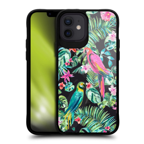Ninola 2025-26 Collection Floral Tropical Parrots BLACK SHOCKPROOF BUMPER CASE COMPATIBLE WITH Apple iPhone 12 / iPhone 12 Pro & MAGSAFE