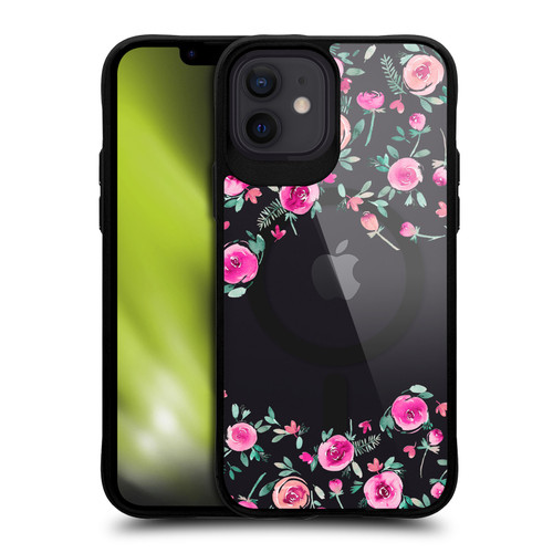 Ninola 2025-26 Collection Sweet Summer Floral Roses Pink BLACK SHOCKPROOF BUMPER CASE COMPATIBLE WITH Apple iPhone 12 / iPhone 12 Pro & MAGSAFE