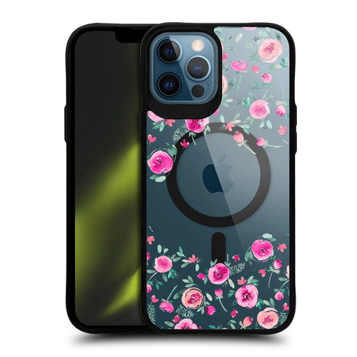 Ninola 2025-26 Collection Sweet Summer Floral Roses Pink BLACK SHOCKPROOF BUMPER CASE COMPATIBLE WITH Apple iPhone 12 Pro Max & MAGSAFE
