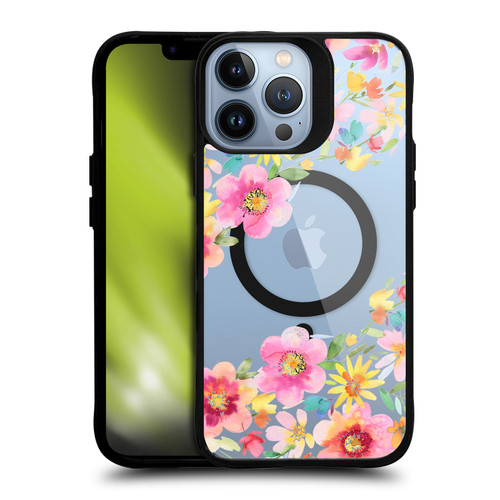 Ninola 2025-26 Collection Fresh Summer Flowers Pink BLACK SHOCKPROOF BUMPER CASE COMPATIBLE WITH Apple iPhone 13 Pro Max & MAGSAFE
