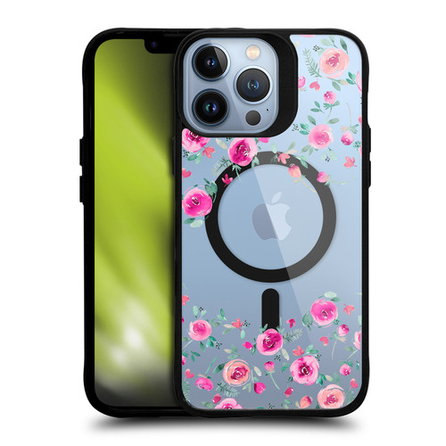 Ninola 2025-26 Collection Sweet Summer Floral Roses Pink BLACK SHOCKPROOF BUMPER CASE COMPATIBLE WITH Apple iPhone 13 Pro Max & MAGSAFE