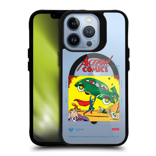 Superman DC Comics Logos and Comics Vintage BLACK SHOCKPROOF BUMPER CASE COMPATIBLE WITH Apple iPhone 13 Pro & MAGSAFE