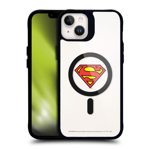 Superman DC Comics Logos and Comics Classic BLACK SHOCKPROOF BUMPER CASE COMPATIBLE WITH Apple iPhone 14 Plus & MAGSAFE