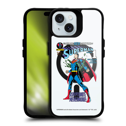 Superman DC Comics Logos and Comics Unchained BLACK SHOCKPROOF BUMPER CASE COMPATIBLE WITH Apple iPhone 15 & MAGSAFE