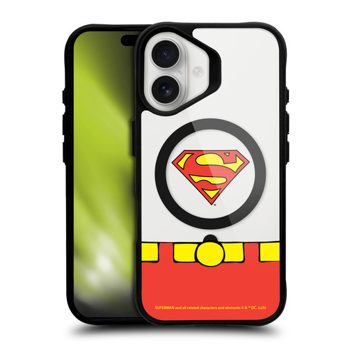 Superman DC Comics Logos and Comics Costume BLACK SHOCKPROOF BUMPER CASE COMPATIBLE WITH Apple iPhone 16 & MAGSAFE