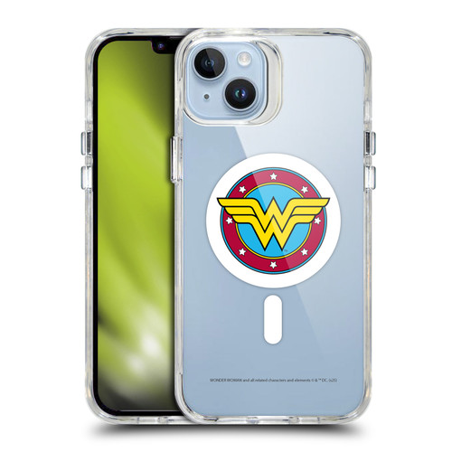 Wonder Woman DC Comics Logos and Comics Shield SHOCKPROOF BUMPER CASE COMPATIBLE WITH Apple iPhone 14 Plus & MAGSAFE