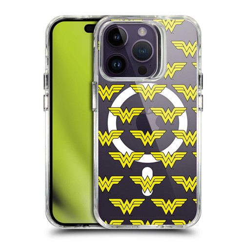 Wonder Woman DC Comics Logos and Comics Logo Pattern SHOCKPROOF BUMPER CASE COMPATIBLE WITH Apple iPhone 14 Pro & MAGSAFE