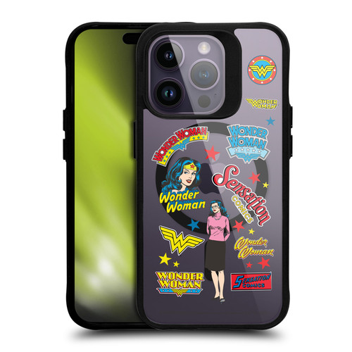 Wonder Woman DC Comics Logos and Comics Icons BLACK SHOCKPROOF BUMPER CASE COMPATIBLE WITH Apple iPhone 14 Pro & MAGSAFE