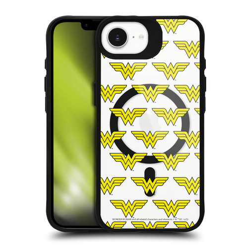Wonder Woman DC Comics Logos and Comics Logo Pattern BLACK SHOCKPROOF BUMPER CASE COMPATIBLE WITH Apple iPhone 16e / Apple iPhone 17e & MAGSAFE