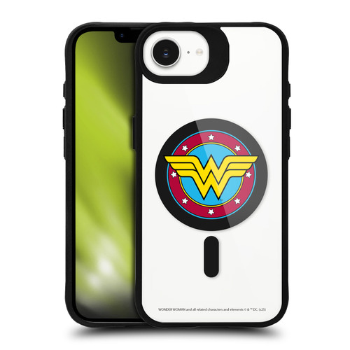 Wonder Woman DC Comics Logos and Comics Shield BLACK SHOCKPROOF BUMPER CASE COMPATIBLE WITH Apple iPhone 16e / Apple iPhone 17e & MAGSAFE
