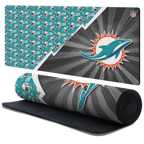 NFL Miami Dolphins Helmet Pattern Gaming Office Desk PC Keyboard Mouse Mat Pad 37.4 x 15.75 x 0.16 inches (900 x 400 mm) - XL