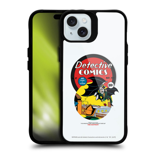 Batman DC Comics Logos and Comics First Appearance 1939 BLACK SHOCKPROOF BUMPER CASE COMPATIBLE WITH Apple iPhone 15 Plus & MAGSAFE