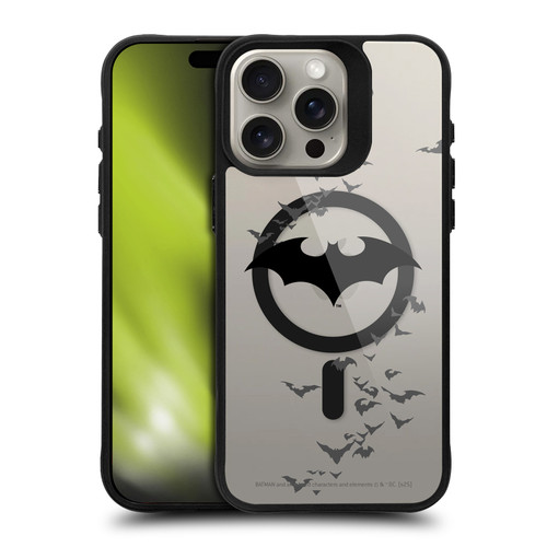 Batman DC Comics Logos and Comics Flying Bats BLACK SHOCKPROOF BUMPER CASE COMPATIBLE WITH Apple iPhone 15 Pro Max & MAGSAFE