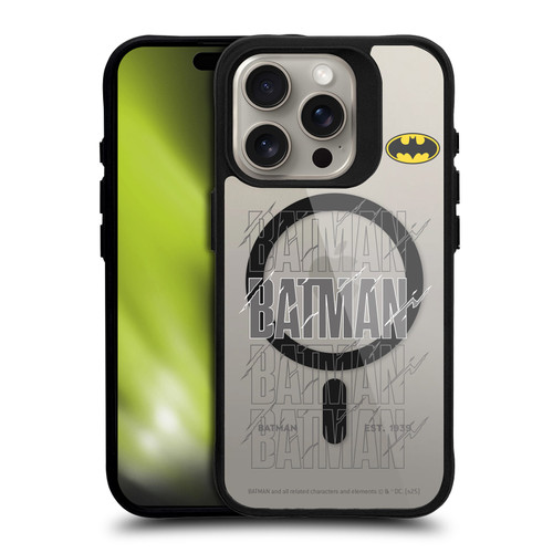Batman DC Comics Logos and Comics Bold BLACK SHOCKPROOF BUMPER CASE COMPATIBLE WITH Apple iPhone 15 Pro & MAGSAFE