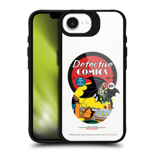 Batman DC Comics Logos and Comics First Appearance 1939 BLACK SHOCKPROOF BUMPER CASE COMPATIBLE WITH Apple iPhone 16e & MAGSAFE