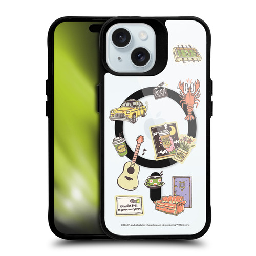Friends TV Show Character Icons Icons BLACK SHOCKPROOF BUMPER CASE COMPATIBLE WITH Apple iPhone 15 & MAGSAFE