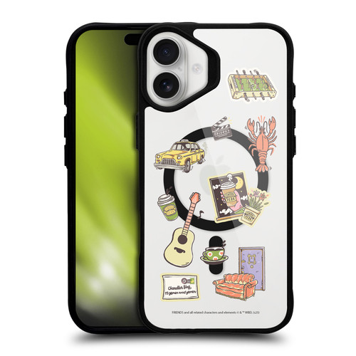 Friends TV Show Character Icons Icons BLACK SHOCKPROOF BUMPER CASE COMPATIBLE WITH Apple iPhone 16 Plus & MAGSAFE