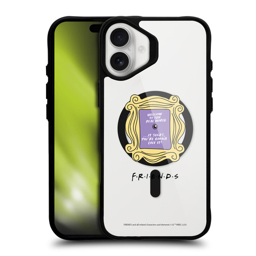 Friends TV Show Character Icons Peephole Frame BLACK SHOCKPROOF BUMPER CASE COMPATIBLE WITH Apple iPhone 16 Plus & MAGSAFE