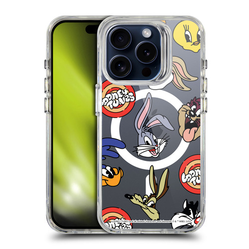 Looney Tunes Character Art Faces SHOCKPROOF BUMPER CASE COMPATIBLE WITH Apple iPhone 15 Pro & MAGSAFE