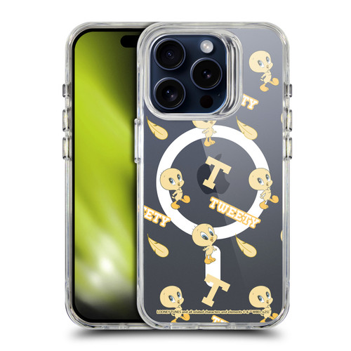Looney Tunes Character Art Tweety Pattern SHOCKPROOF BUMPER CASE COMPATIBLE WITH Apple iPhone 15 Pro & MAGSAFE