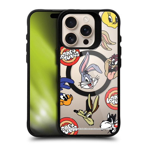Looney Tunes Character Art Faces BLACK SHOCKPROOF BUMPER CASE COMPATIBLE WITH Apple iPhone 16 Pro & MAGSAFE