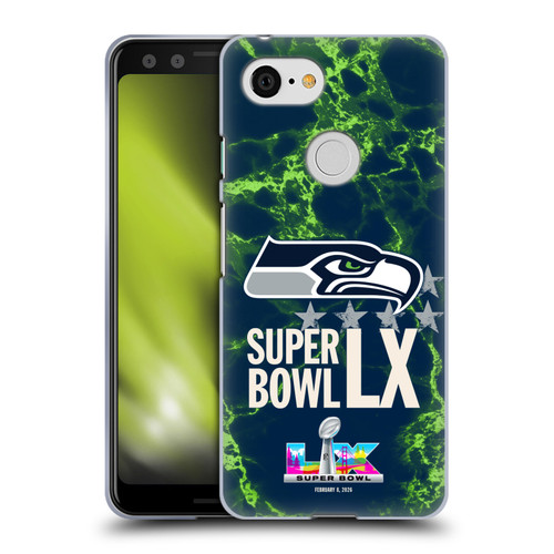 NFL 2026 Super Bowl LX Seahawks Marble Soft Gel Case for Google Pixel 3