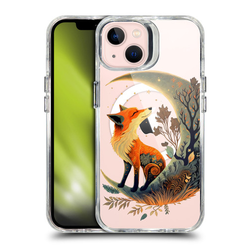 JK Stewart Art Collection Fox On Crescent Moon SHOCKPROOF BUMPER CASE COMPATIBLE WITH Apple iPhone 13 & MAGSAFE