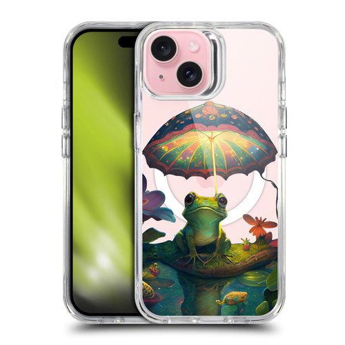 JK Stewart Art Collection Frog With Umbrella SHOCKPROOF BUMPER CASE COMPATIBLE WITH Apple iPhone 15 & MAGSAFE