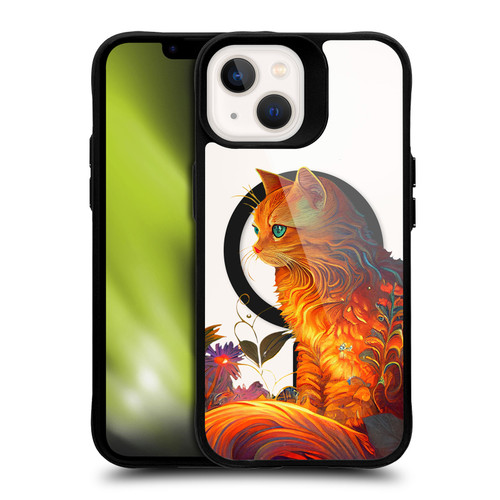JK Stewart Art Collection Cat BLACK SHOCKPROOF BUMPER CASE COMPATIBLE WITH Apple iPhone 13 & MAGSAFE