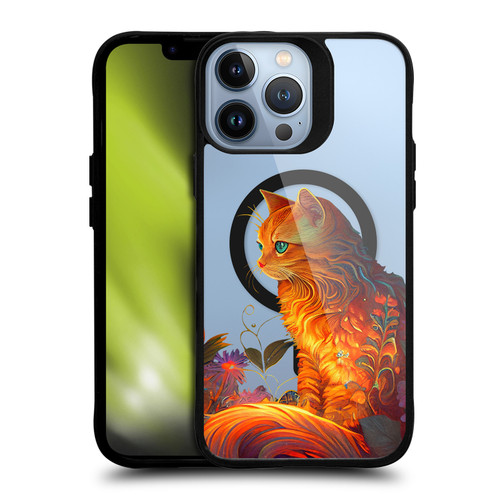 JK Stewart Art Collection Cat BLACK SHOCKPROOF BUMPER CASE COMPATIBLE WITH Apple iPhone 13 Pro Max & MAGSAFE