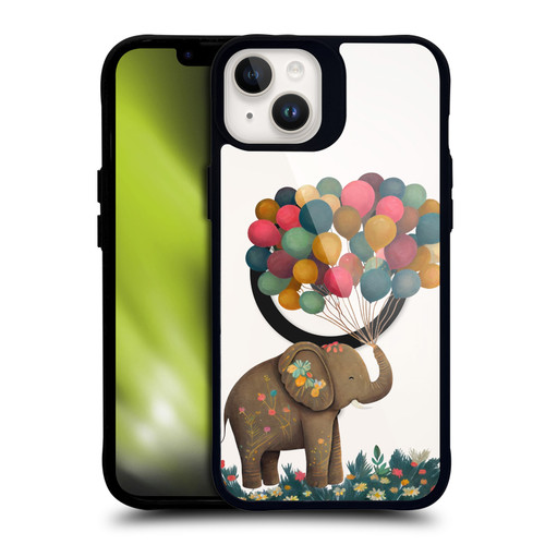 JK Stewart Art Collection Elephant Holding Balloon BLACK SHOCKPROOF BUMPER CASE COMPATIBLE WITH Apple iPhone 14 Plus & MAGSAFE
