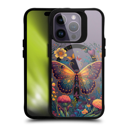 JK Stewart Art Collection Butterfly In Garden BLACK SHOCKPROOF BUMPER CASE COMPATIBLE WITH Apple iPhone 14 Pro & MAGSAFE