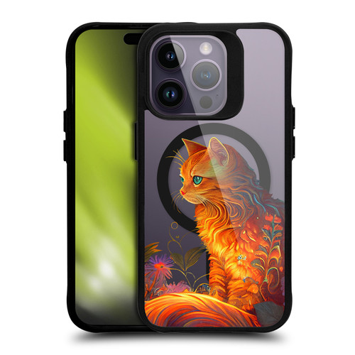 JK Stewart Art Collection Cat BLACK SHOCKPROOF BUMPER CASE COMPATIBLE WITH Apple iPhone 14 Pro & MAGSAFE